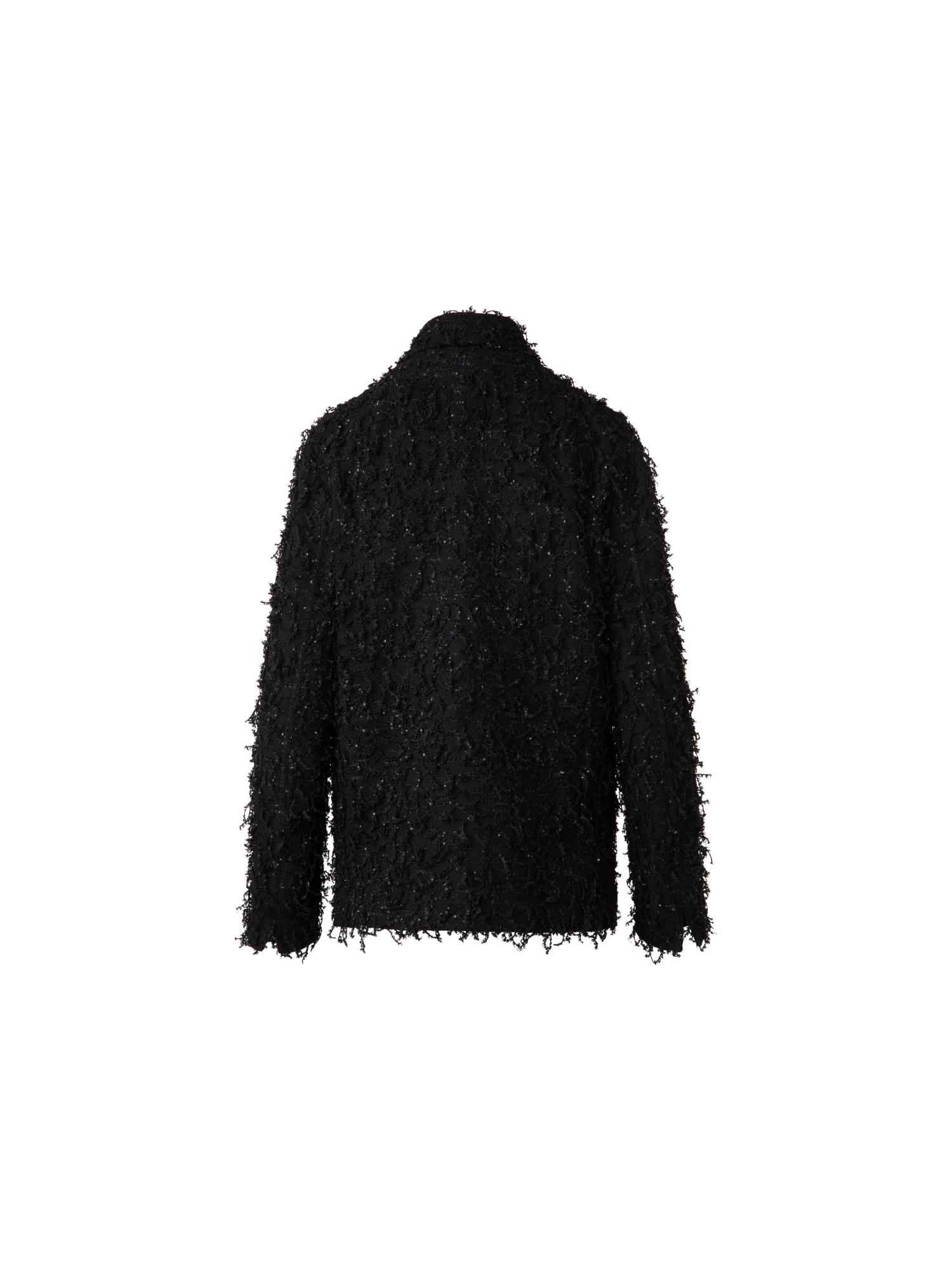 Designer Oversized Shirt Jacket with Micro Sequin Fringe - black
