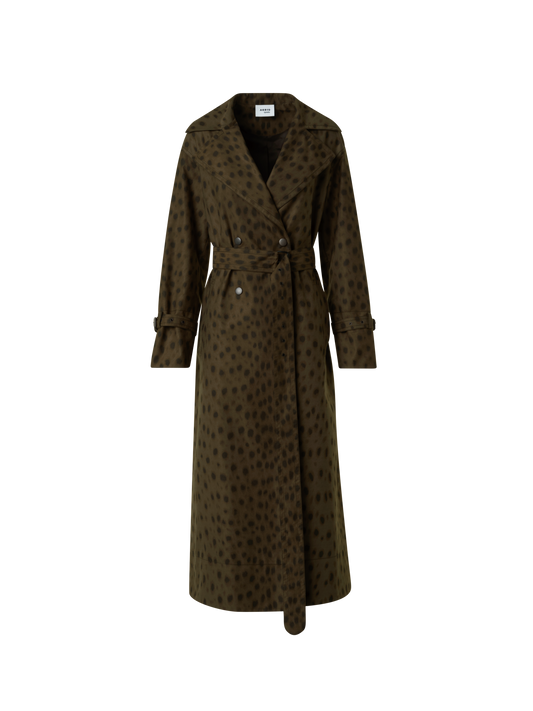 Designer Maxi Trench Coat in Leopard Print - neutral - brown