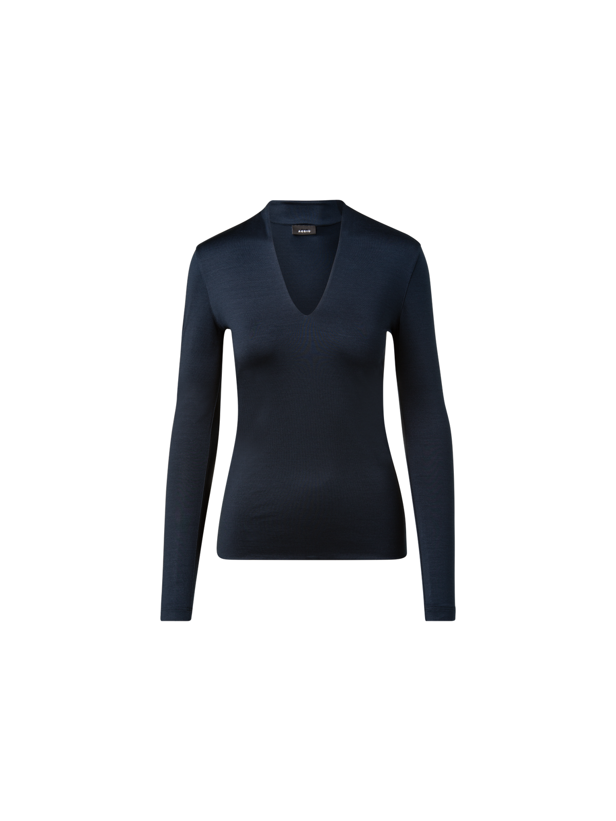 Designer Long Sleeve Shirt in Silk Jersey - navy - blue