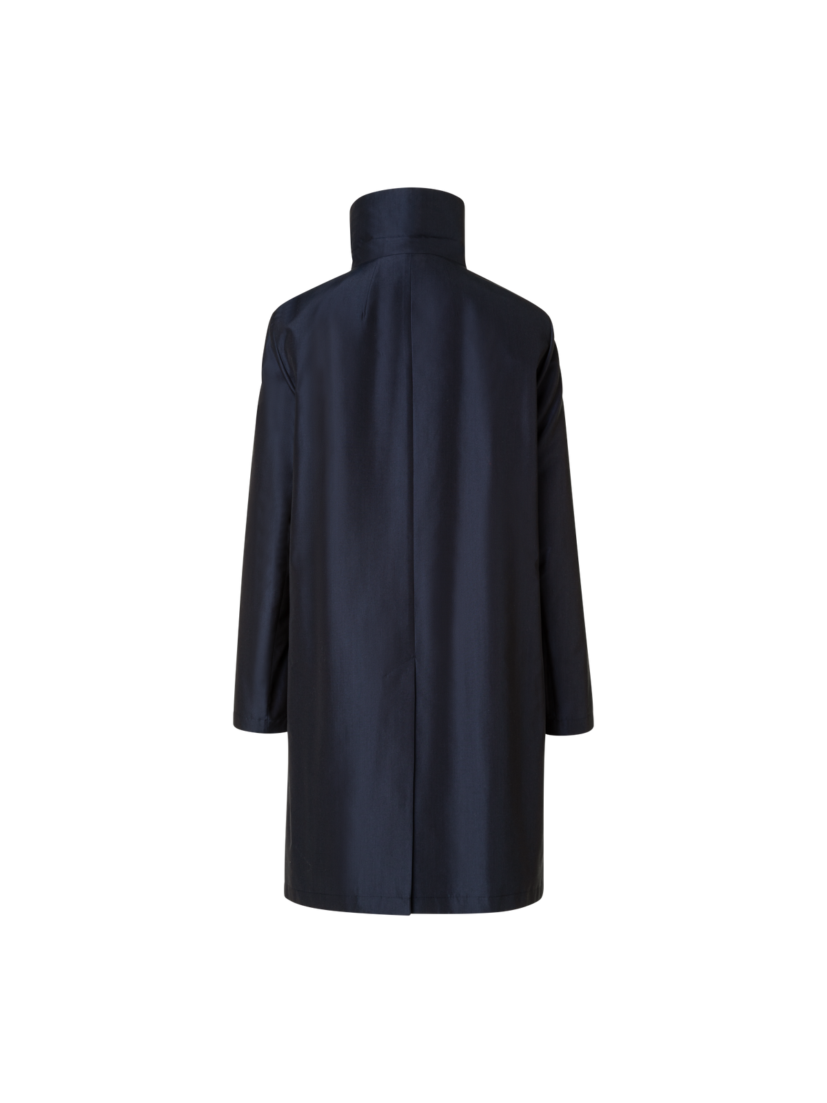 Designer Layered Wool Coat with Removable Silk Layer - navy - blue