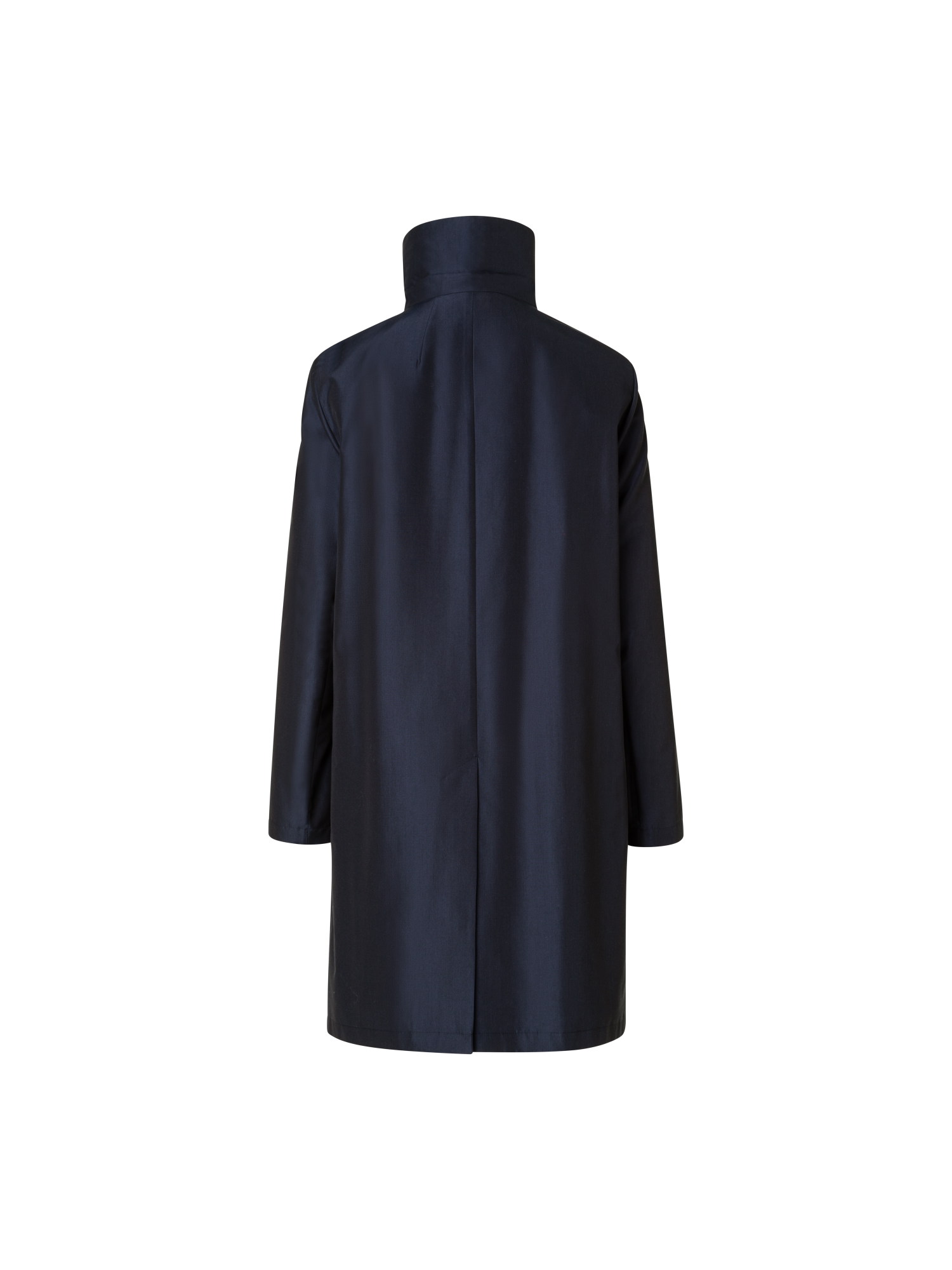 Designer Layered Wool Coat with Removable Silk Layer - navy - blue