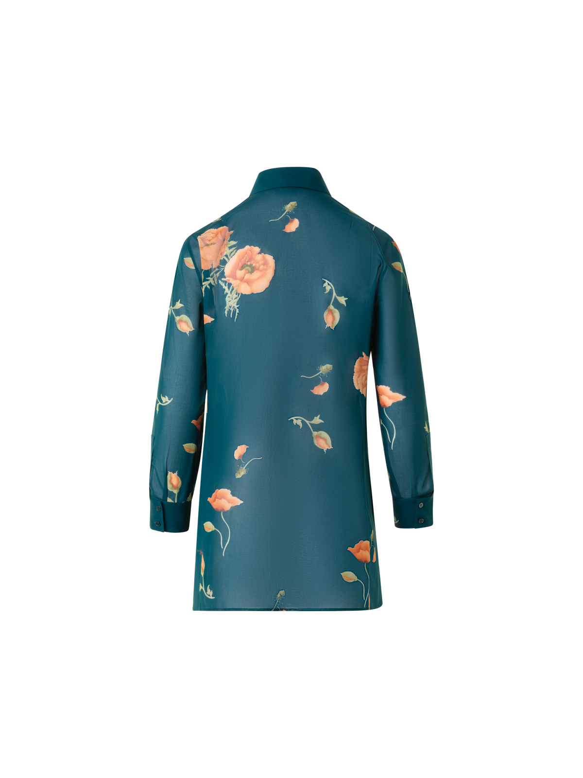 Designer Cotton Tunic Blouse with Anemone Print - green - multicolor