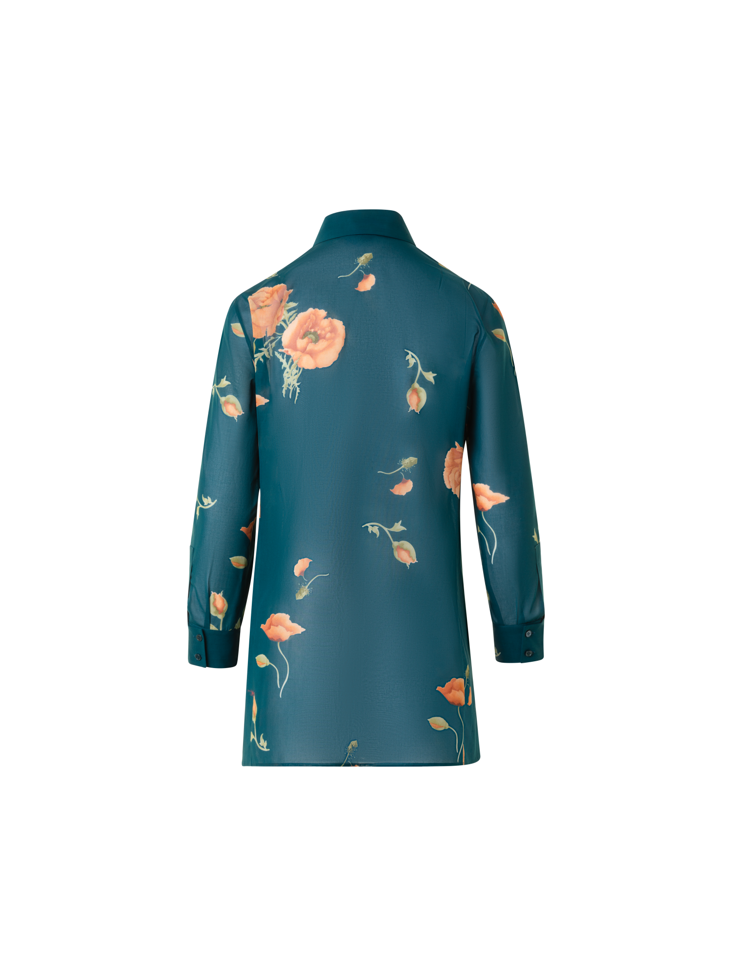 Designer Cotton Tunic Blouse with Anemone Print - green - multicolor