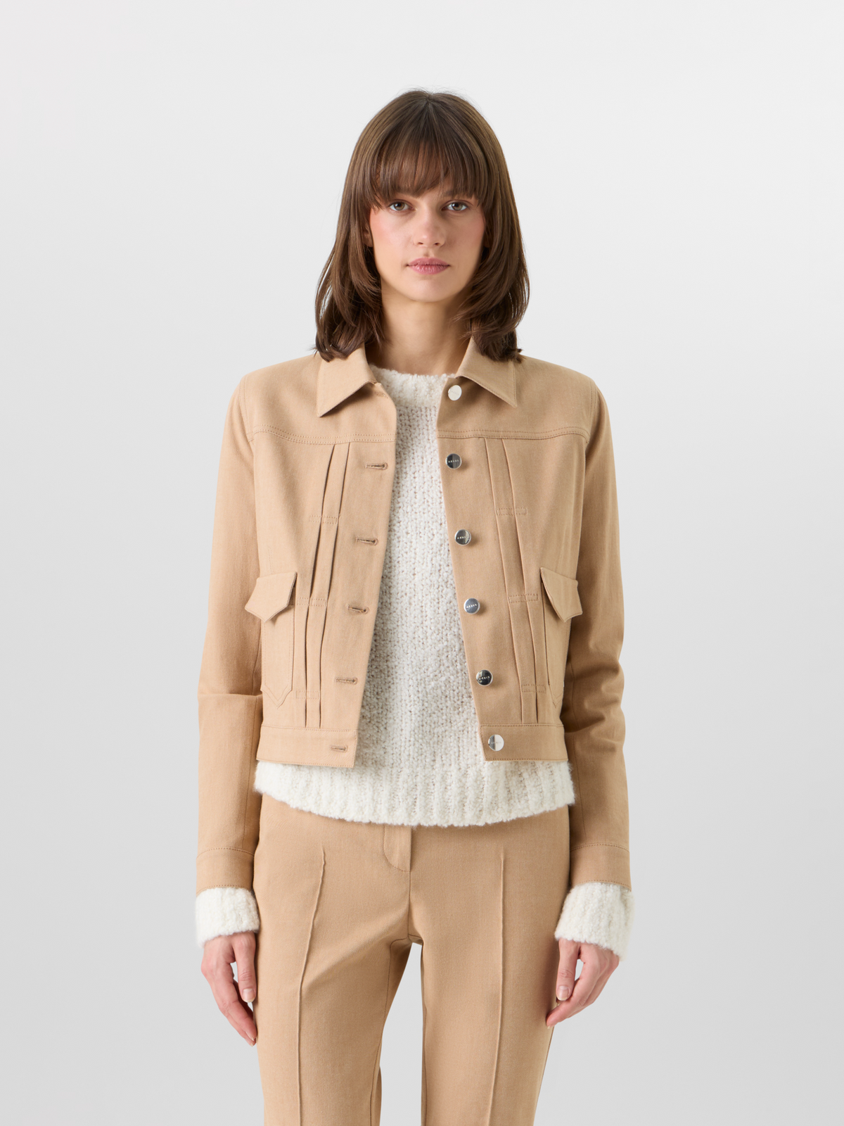 Designer Hilbert Short Jacket in Stretch-Cotton Denim - beige #editorial