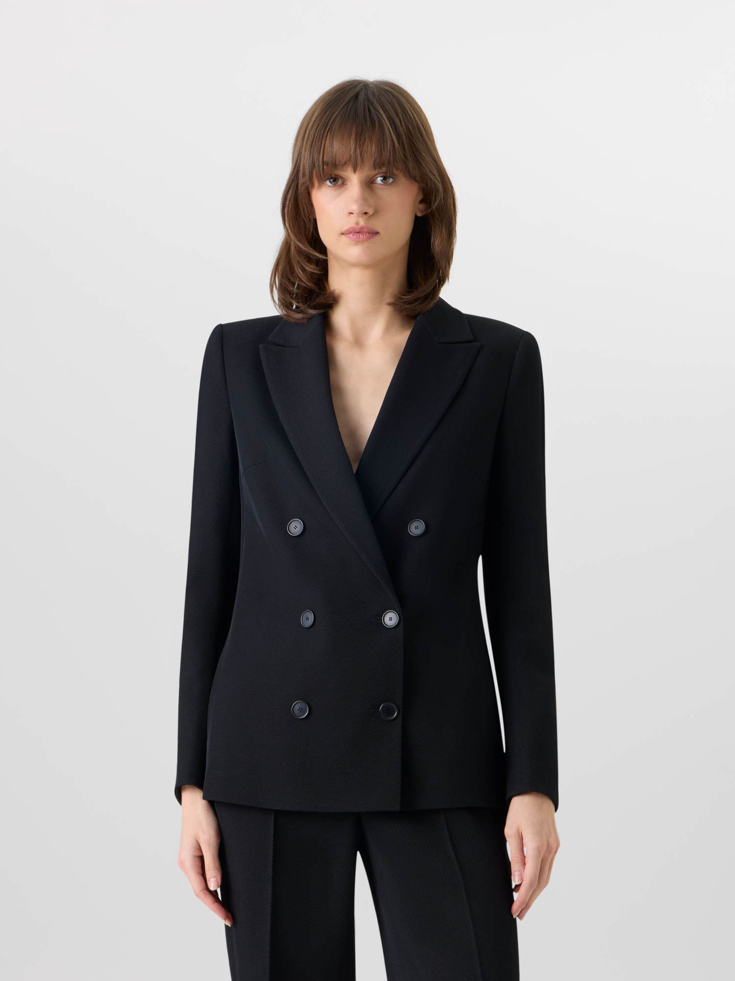 Designer Long-Sleeve Wool Tricotine Jacket - black 