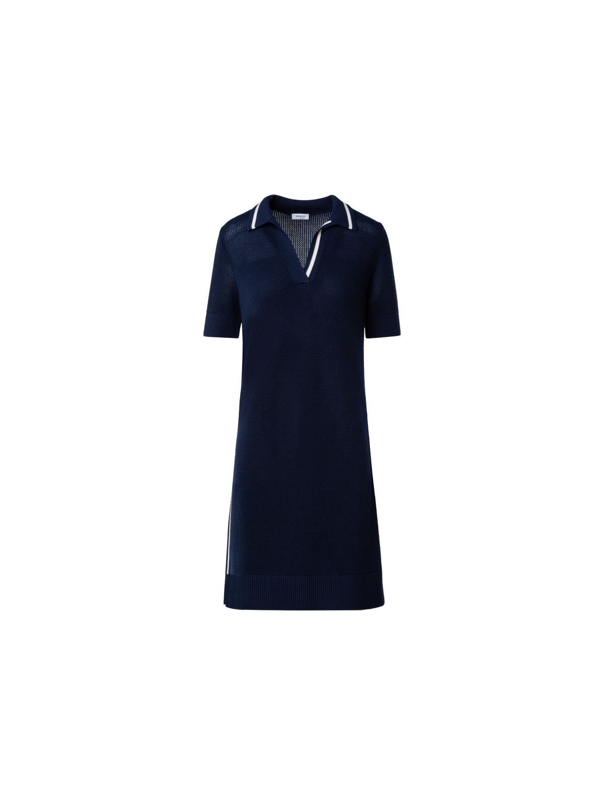 Designer Wool Blend Mesh Knit Polo Dress - navy - blue - multicolor
