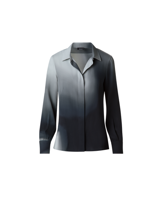Designer Silk Crêpe Blouse with Shadow Print - grey - multicolor