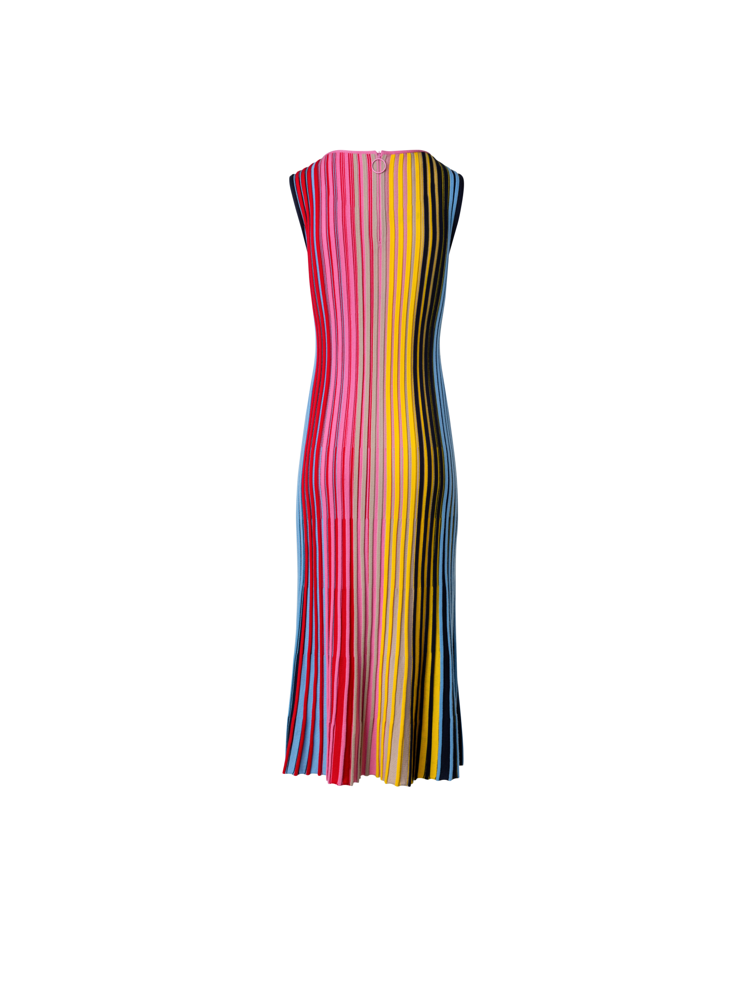 Designer Sleeveless Merino Wool Knit Rib Dress - multicolor