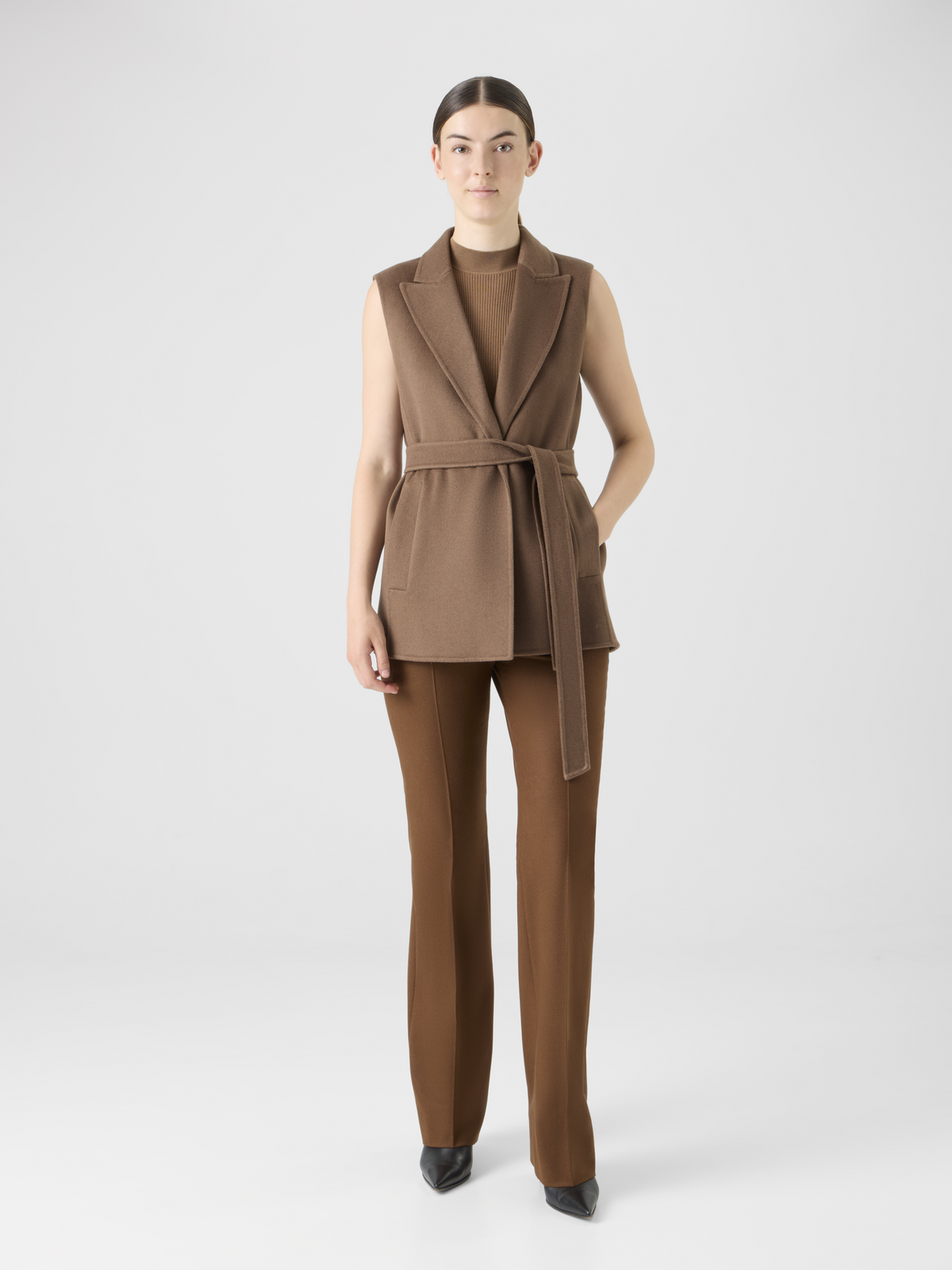 Designer Short Duo Coat - Cashmere Vest and Bolero - brown #editorial