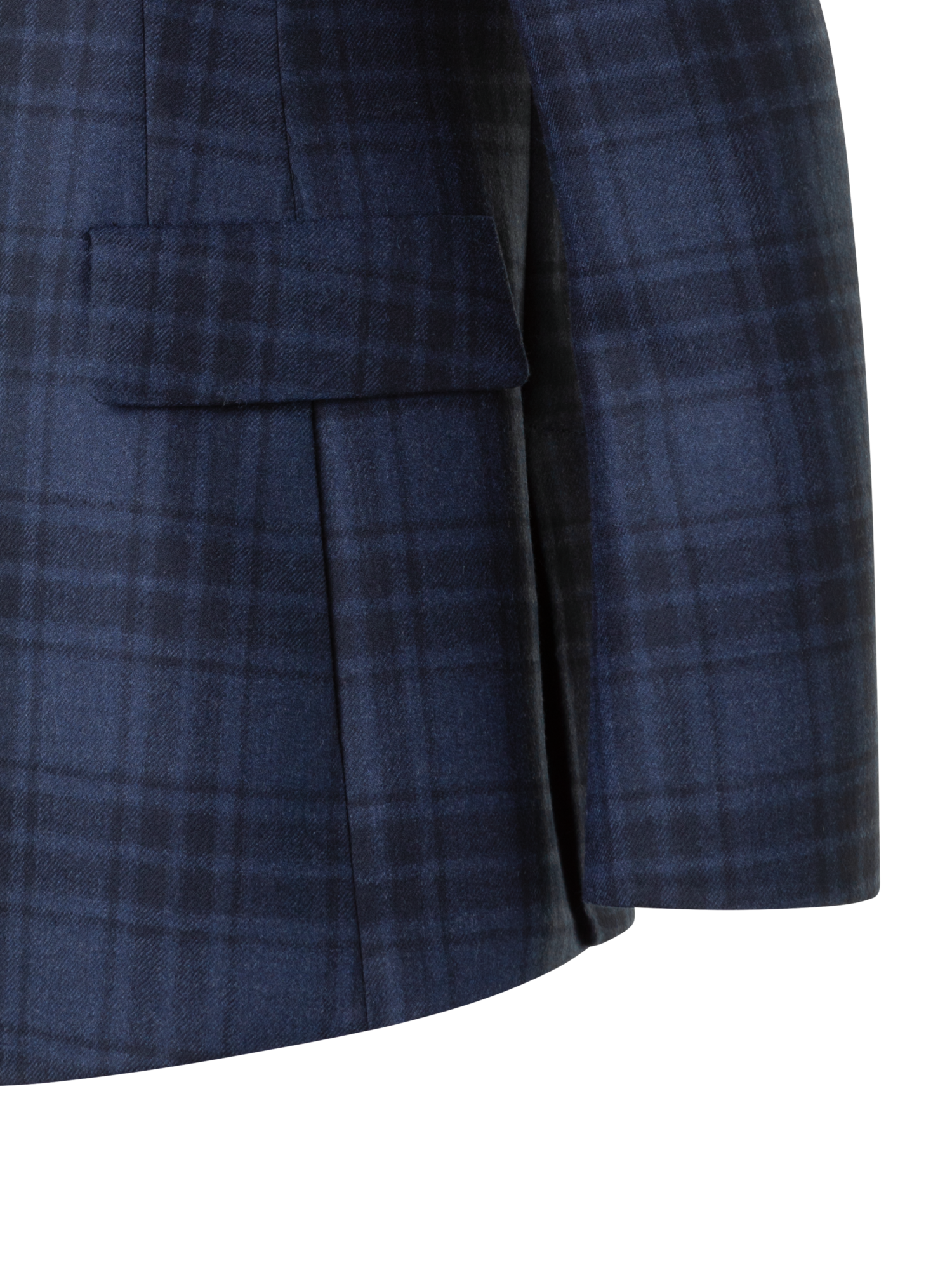 Designer Long Double-Face Plaid Blazer Jacket - neutral - navy - blue