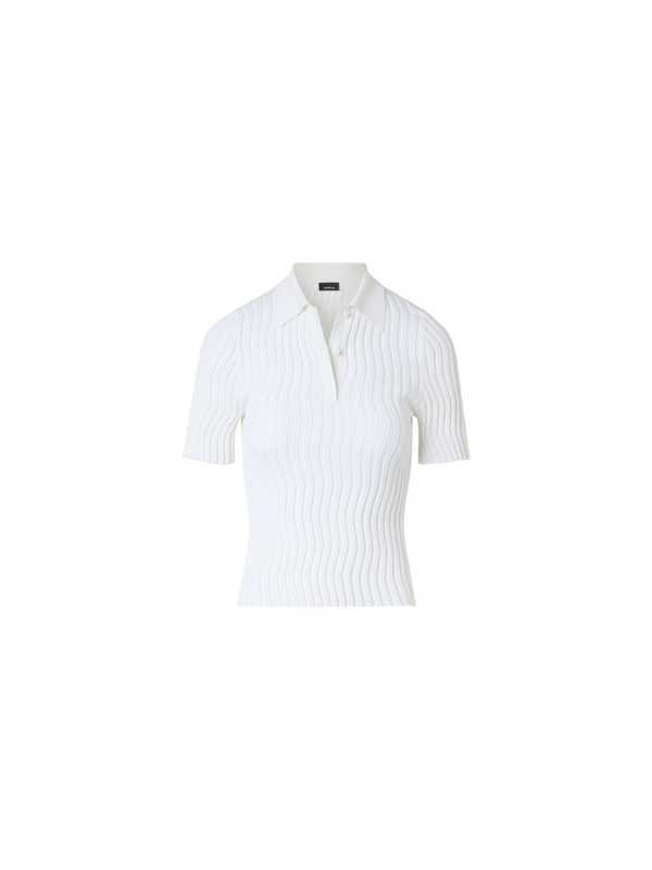 Designer Fitted Stretch Cotton Silk Knit Polo - ecru