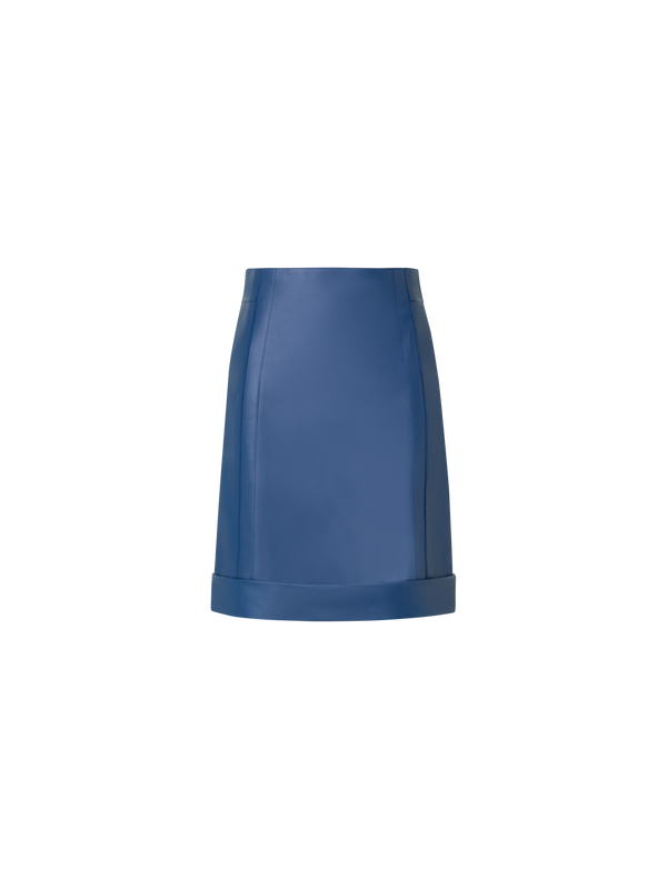 Designer Short Fitted Leather Skirt - blue