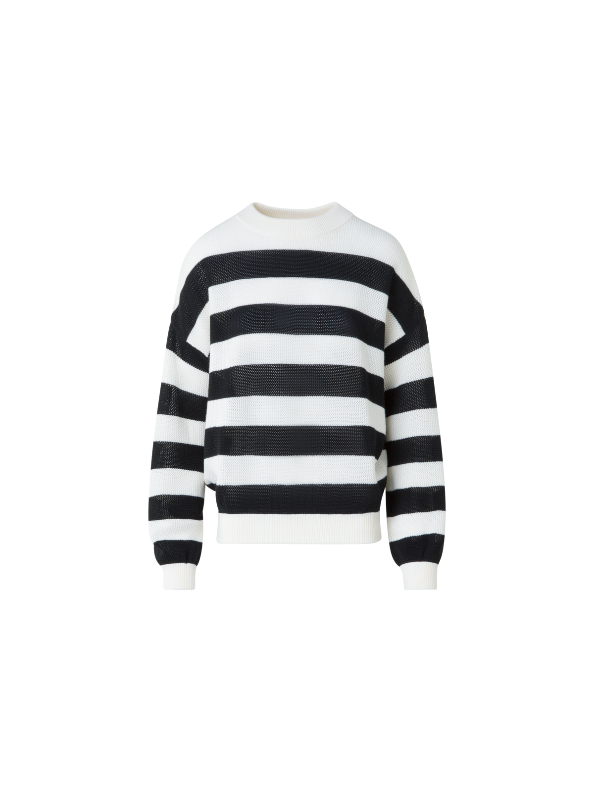 Designer Striped Cool Wool Mesh Sweater - black - neutral - multicolor - ecru - white