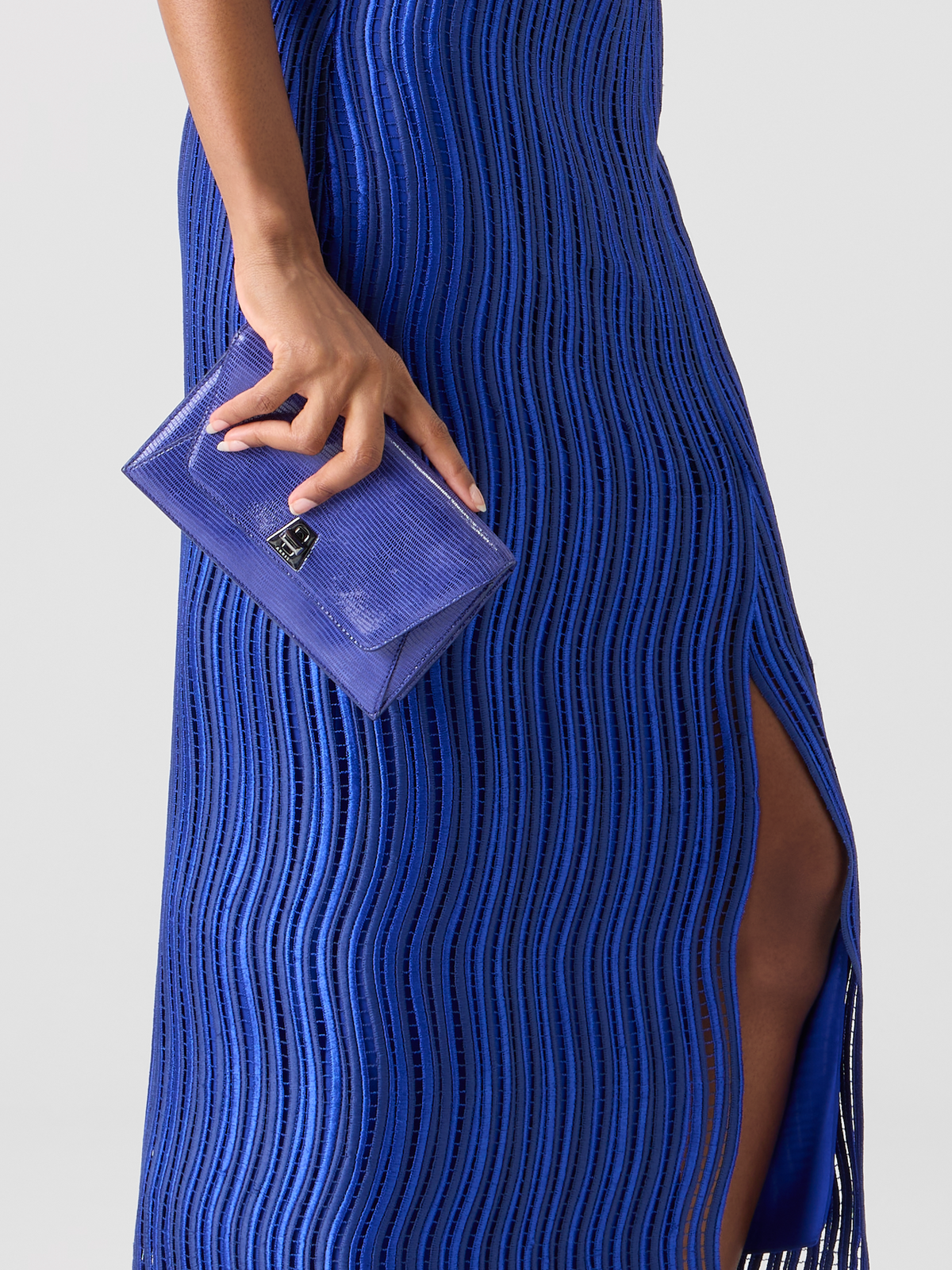 Designer Midi Pencil Skirt in Wave Guipure - blue #editorial