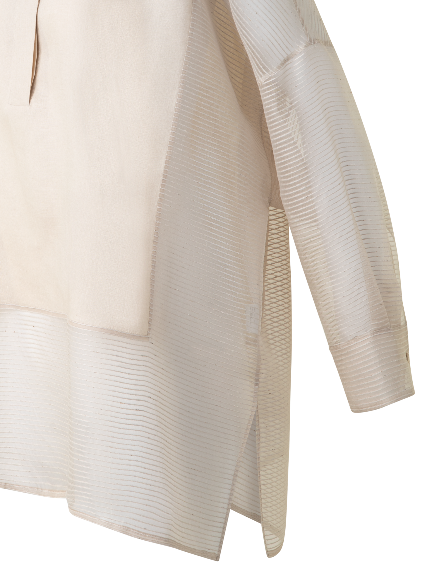 Designer Linen Tunic Blouse with Striped Organza - neutral - grey - beige