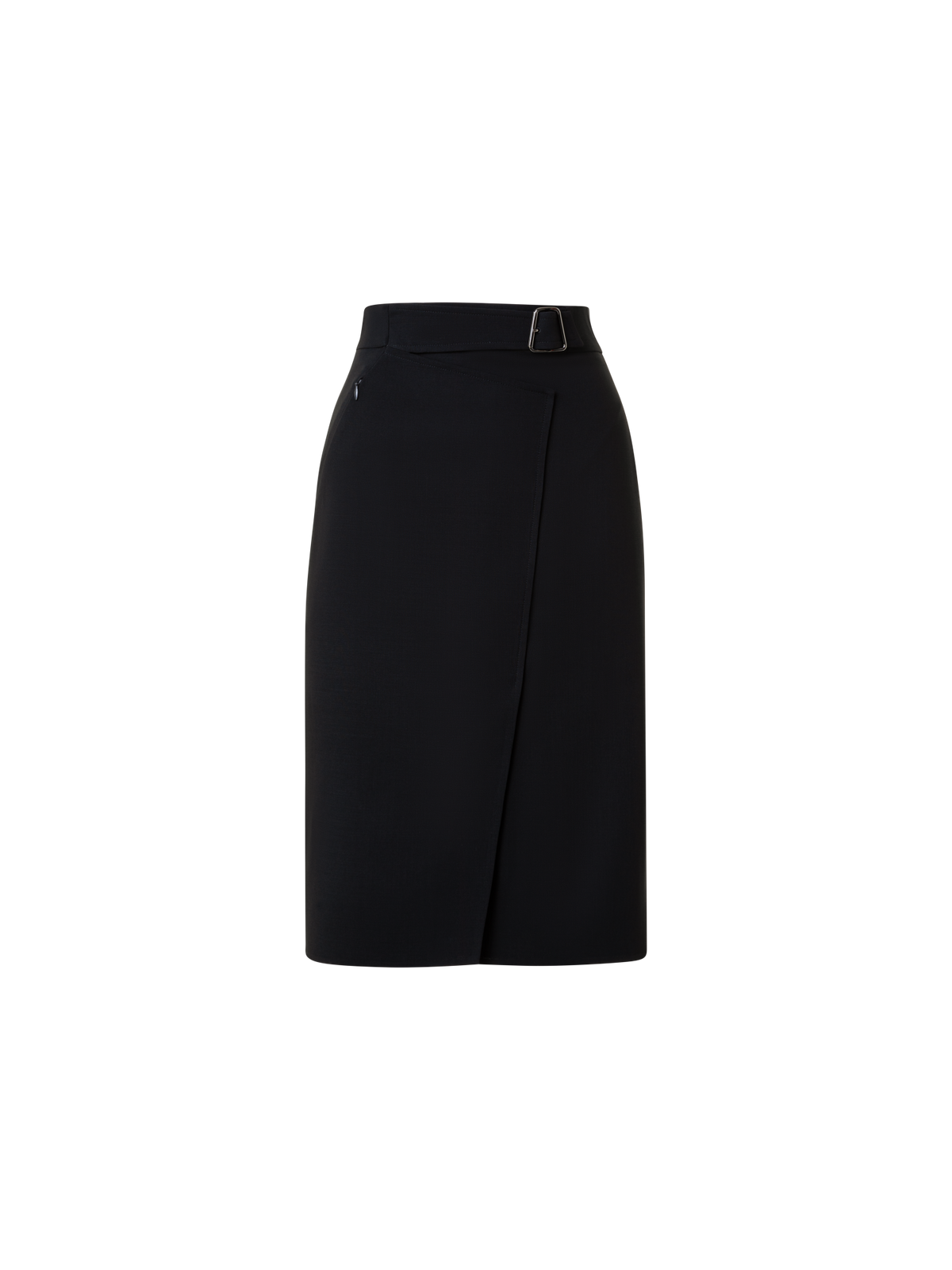 Designer Wool Double-Face Wrap Effect Pencil Skirt - black