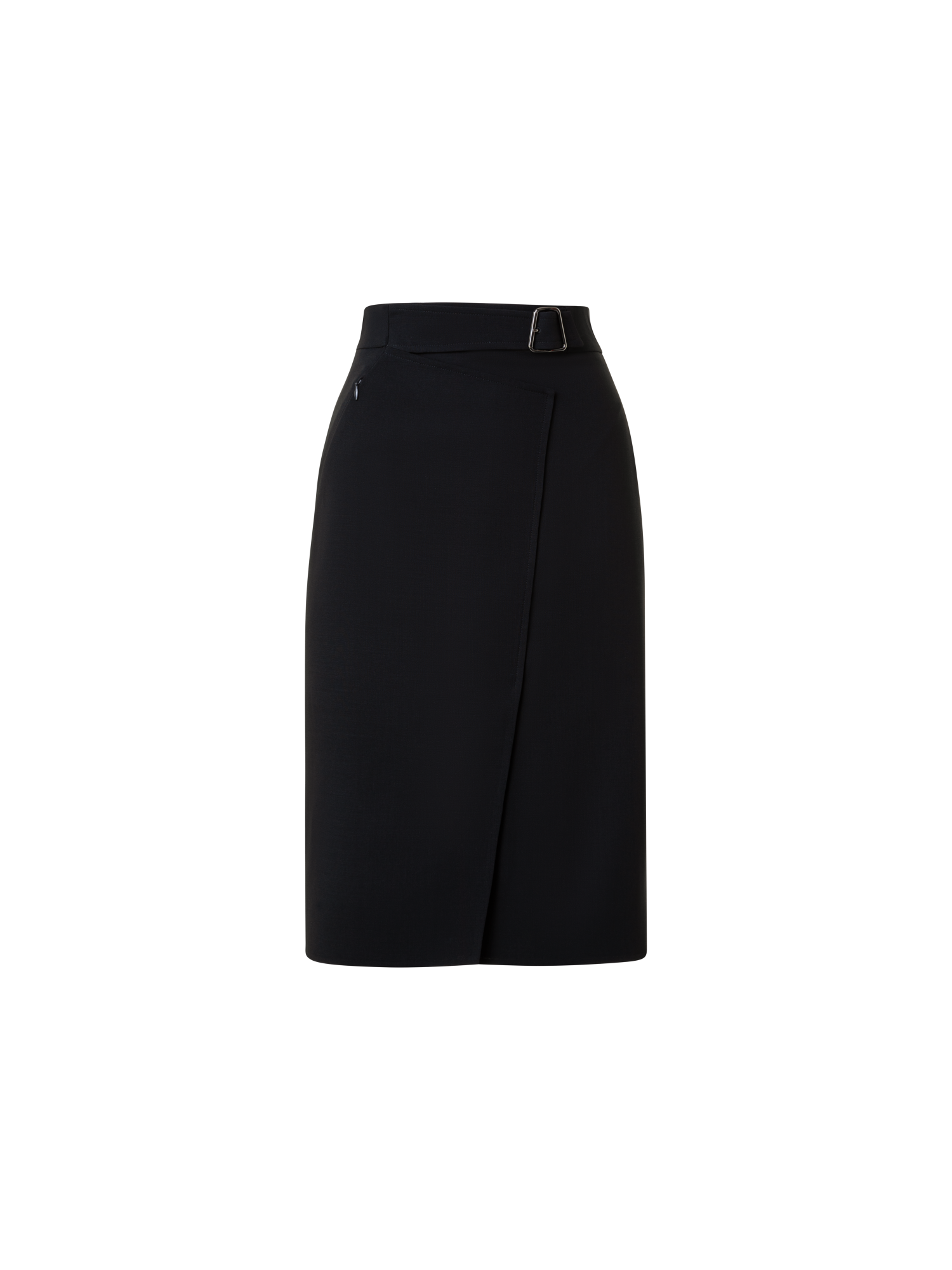 Designer Wool Double-Face Wrap Effect Pencil Skirt - black