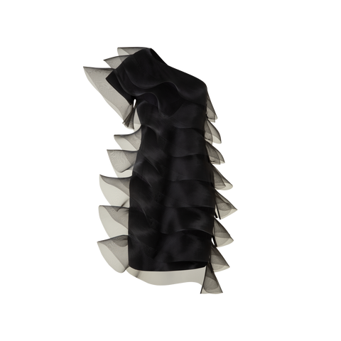 Baumwoll-Seiden-Cocktailkleid mit Wellen