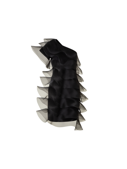 Designer Cotton Silk Cocktail Dress with Waves - black