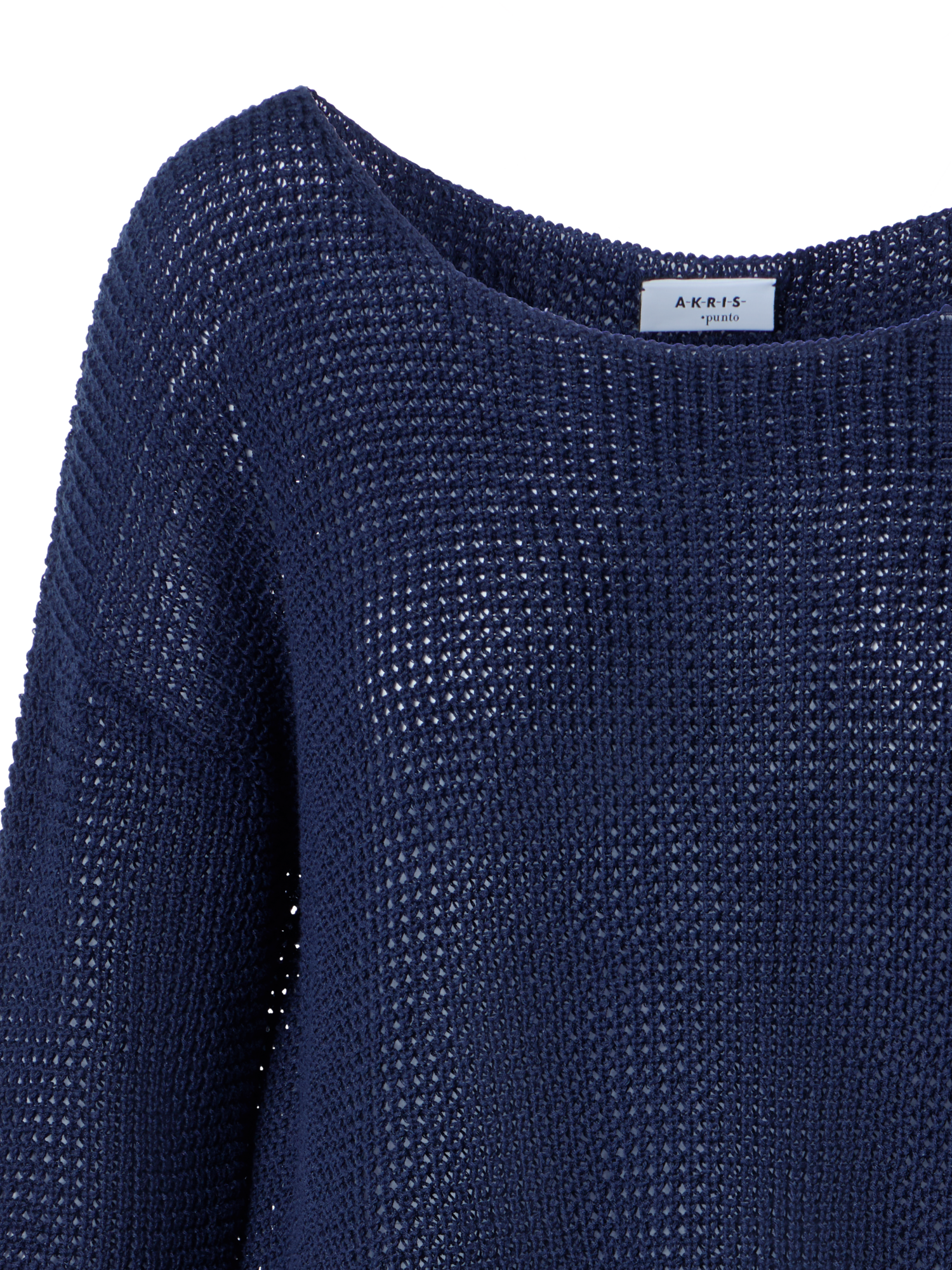 Designer Off-Shoulder Linen-Cotton V-Neck Knit Sweater - navy - blue