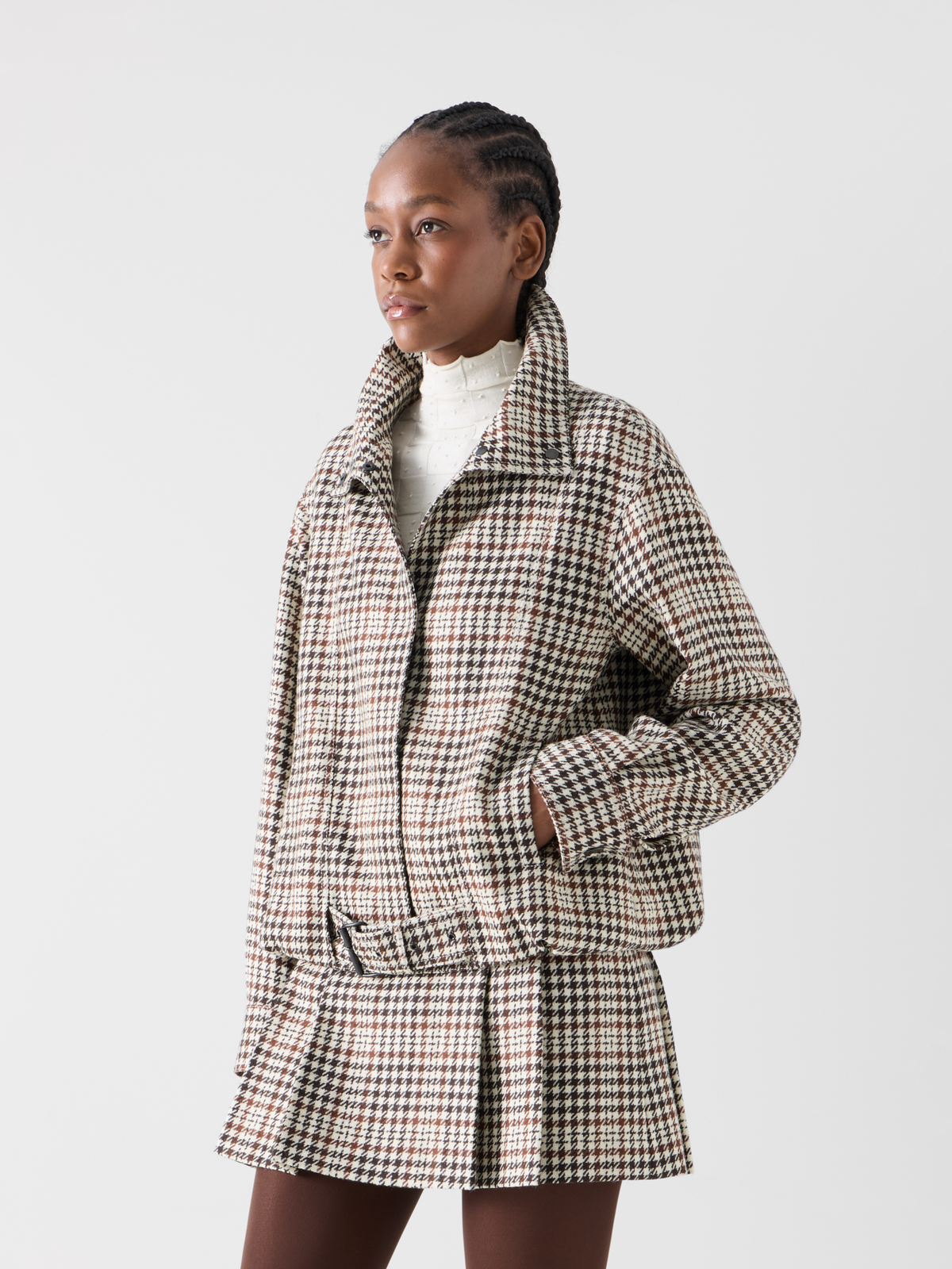 Designer Blouson in Check Tweed - brown - multicolor #editorial