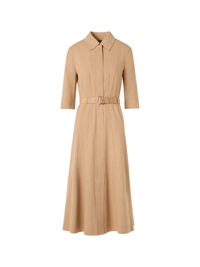 Designer A-Line Cotton-Denim Stretch Midi Dress - beige