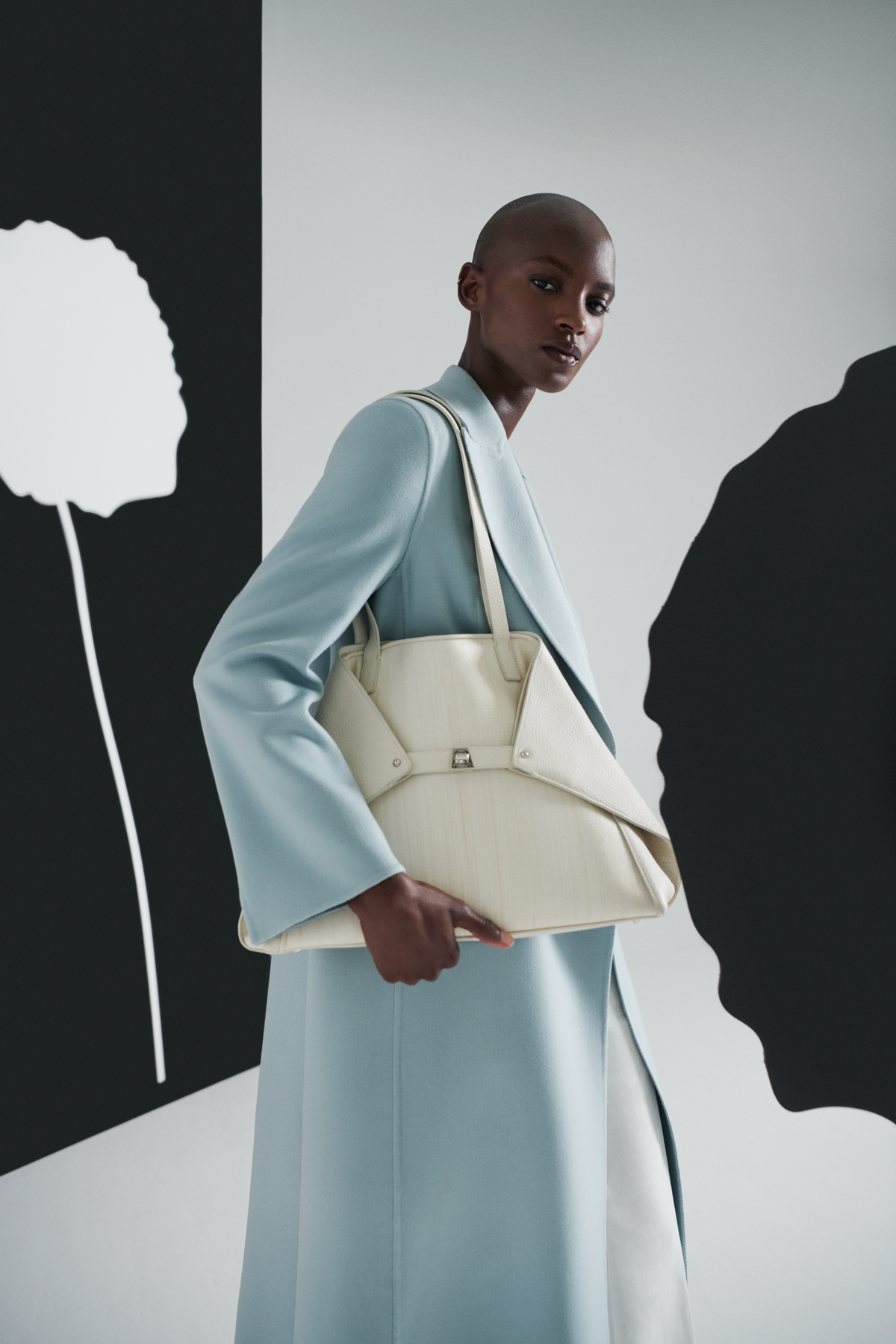 Designer Double Breasted Coat in Cashmere Double-Face - pastel - blue #editorial