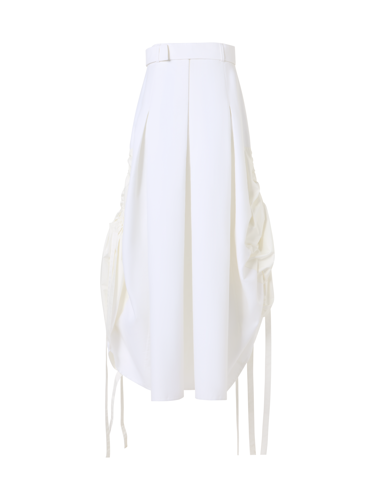 Designer Cotton Midi Skirt with Drawstrings - ecru