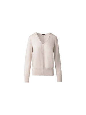 Designer 100% Cashmere V-Neck Knit Sweater - neutral - beige