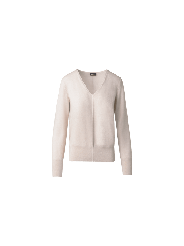 Designer 100% Cashmere V-Neck Knit Sweater - neutral - beige