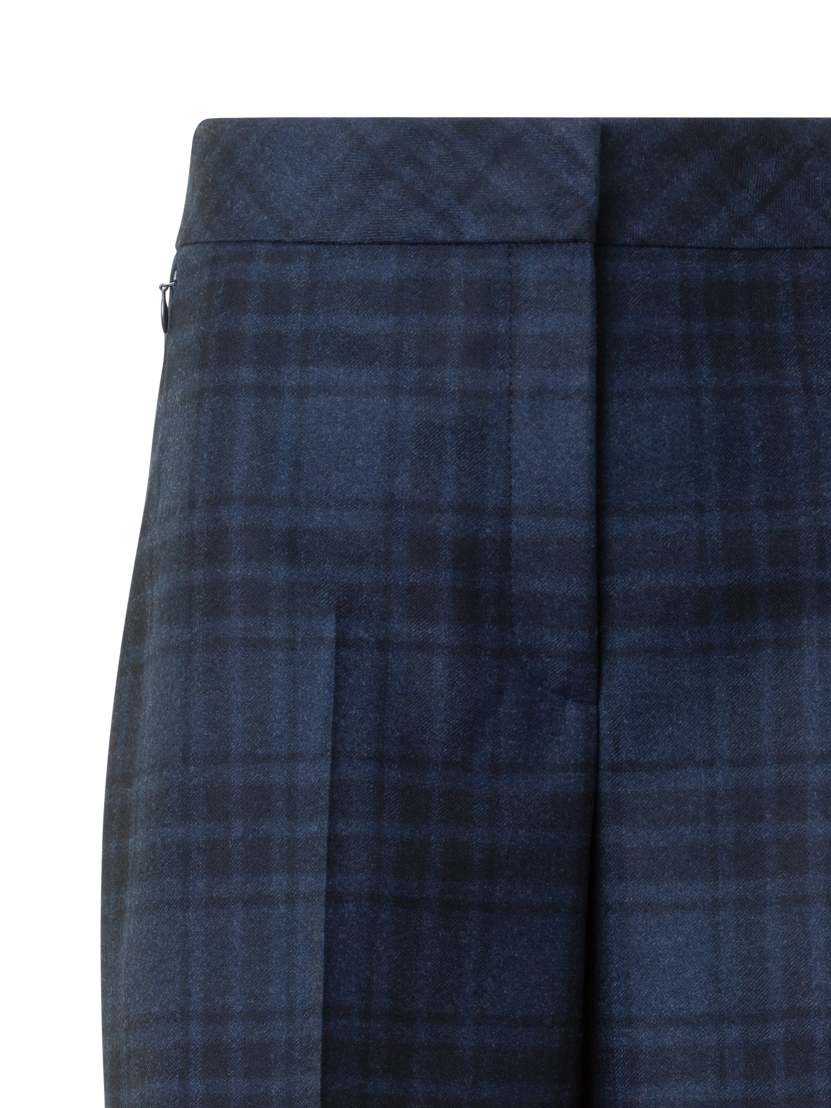 Designer Wide Wool Flannel Plaid Pants - neutral - navy - blue