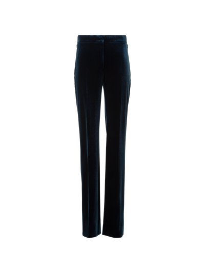 Designer Straight Stretch Techno Velvet Pants - neutral - navy - blue
