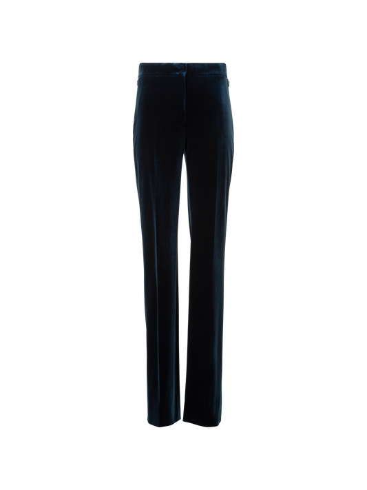 Designer Straight Stretch Techno Velvet Pants - neutral - navy - blue