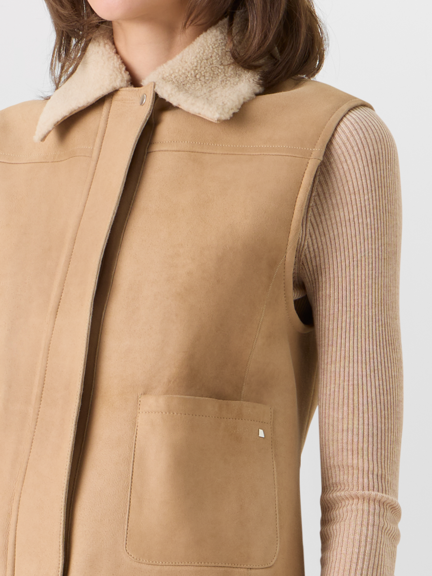 Designer Mika Shearling Gilet with Fur Collar - beige 