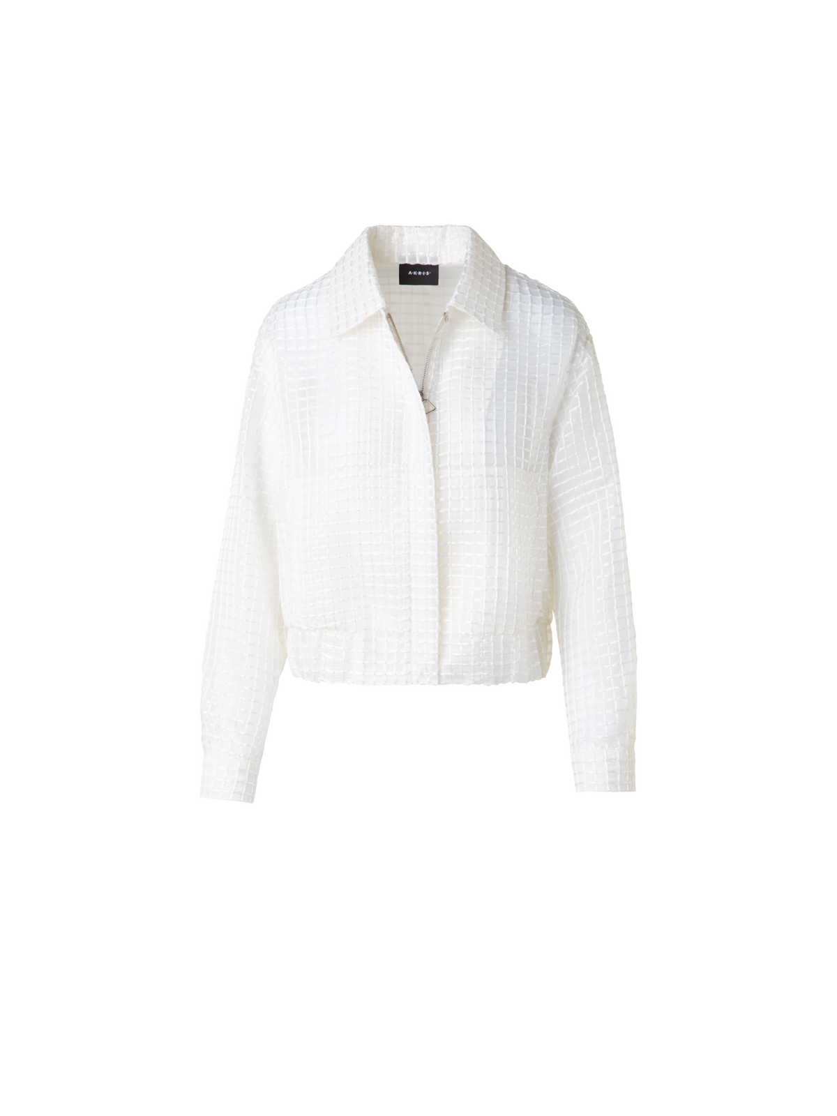 Designer Sheer Silk Blouson with Window Plaid Embroidery - ecru - white