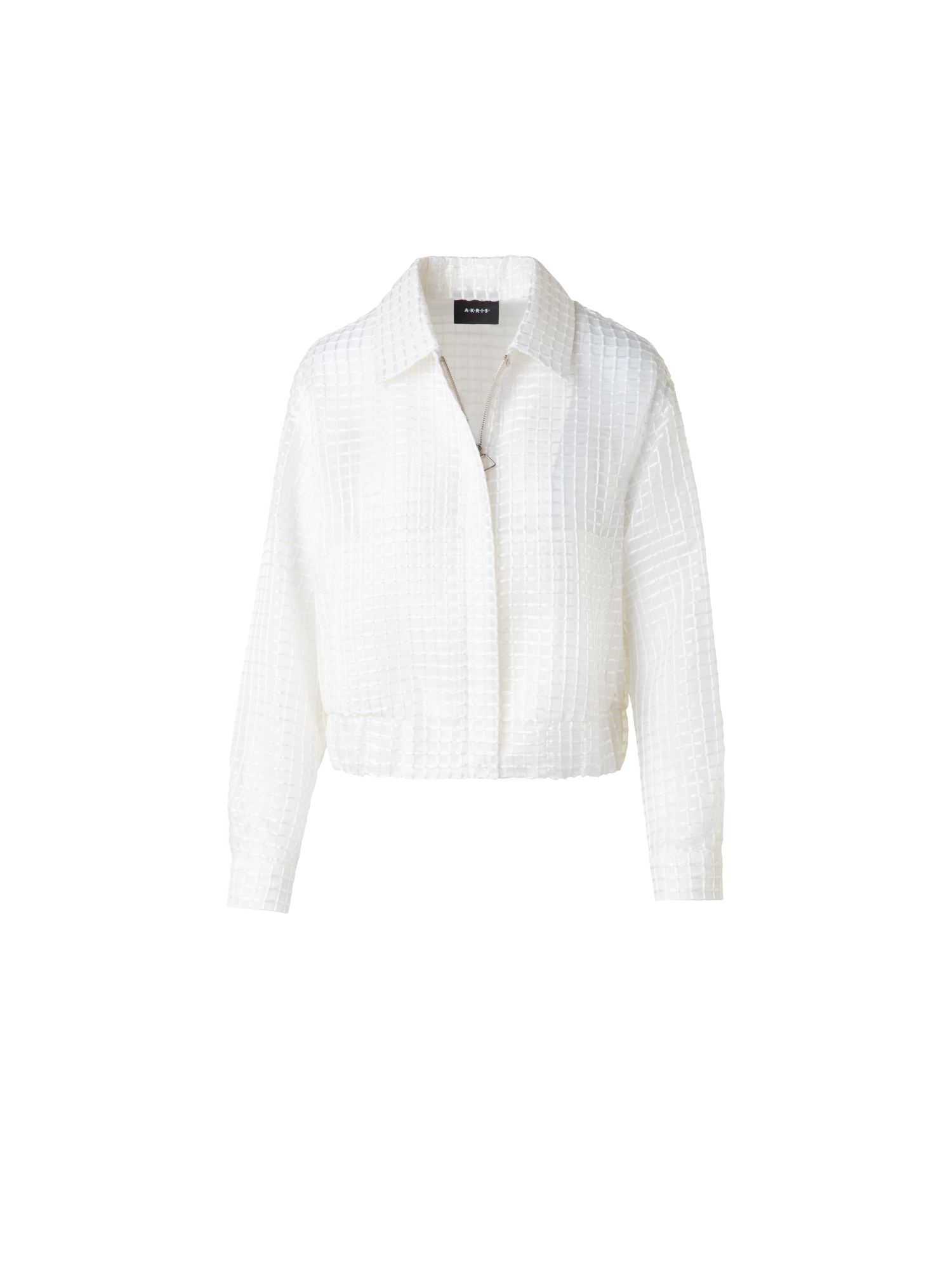 Designer Sheer Silk Blouson with Window Plaid Embroidery - ecru - white