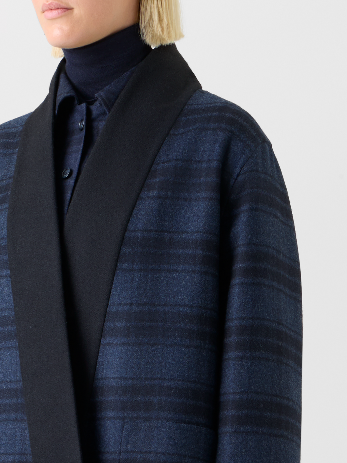 Designer Oversized Wool Double-Face Plaid Shirt Jacket - navy - blue #editorial