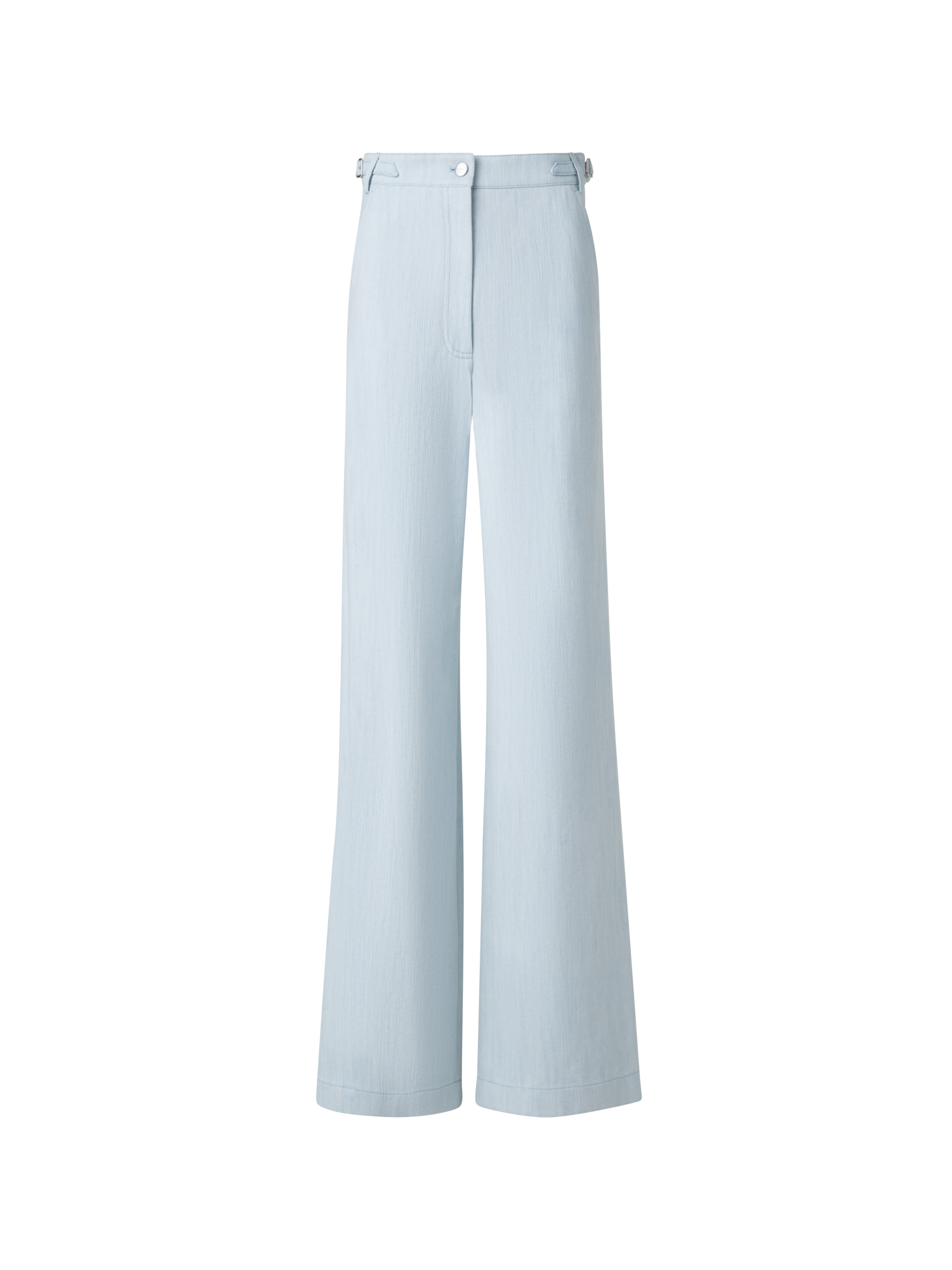 Designer Wide Cotton Denim Stretch Pants - pastel - blue