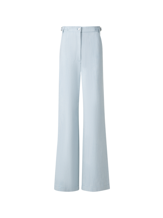 Designer Wide Cotton Denim Stretch Pants - pastel - blue
