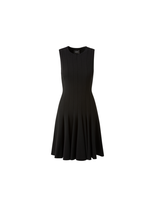 Designer Wool Double-Face Dress with Skaters Pleats - black