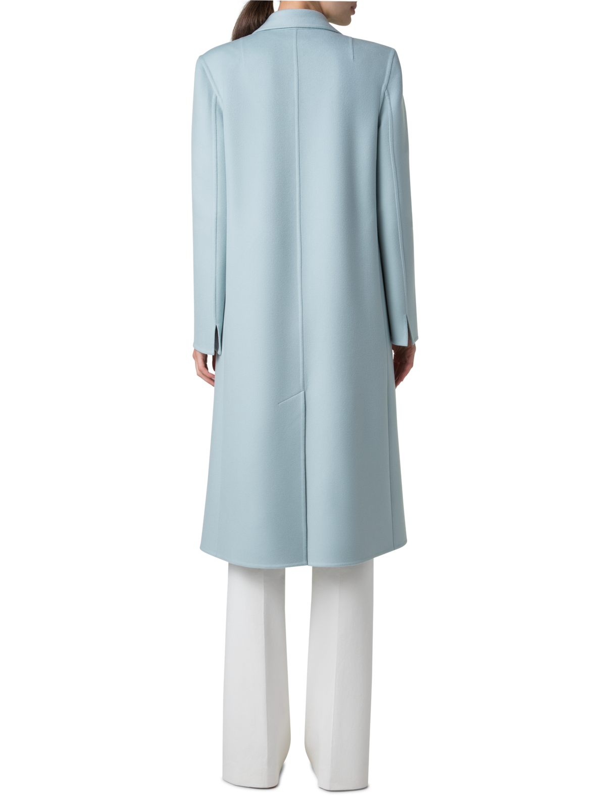 Designer Double Breasted Coat in Cashmere Double-Face - pastel - blue #editorial