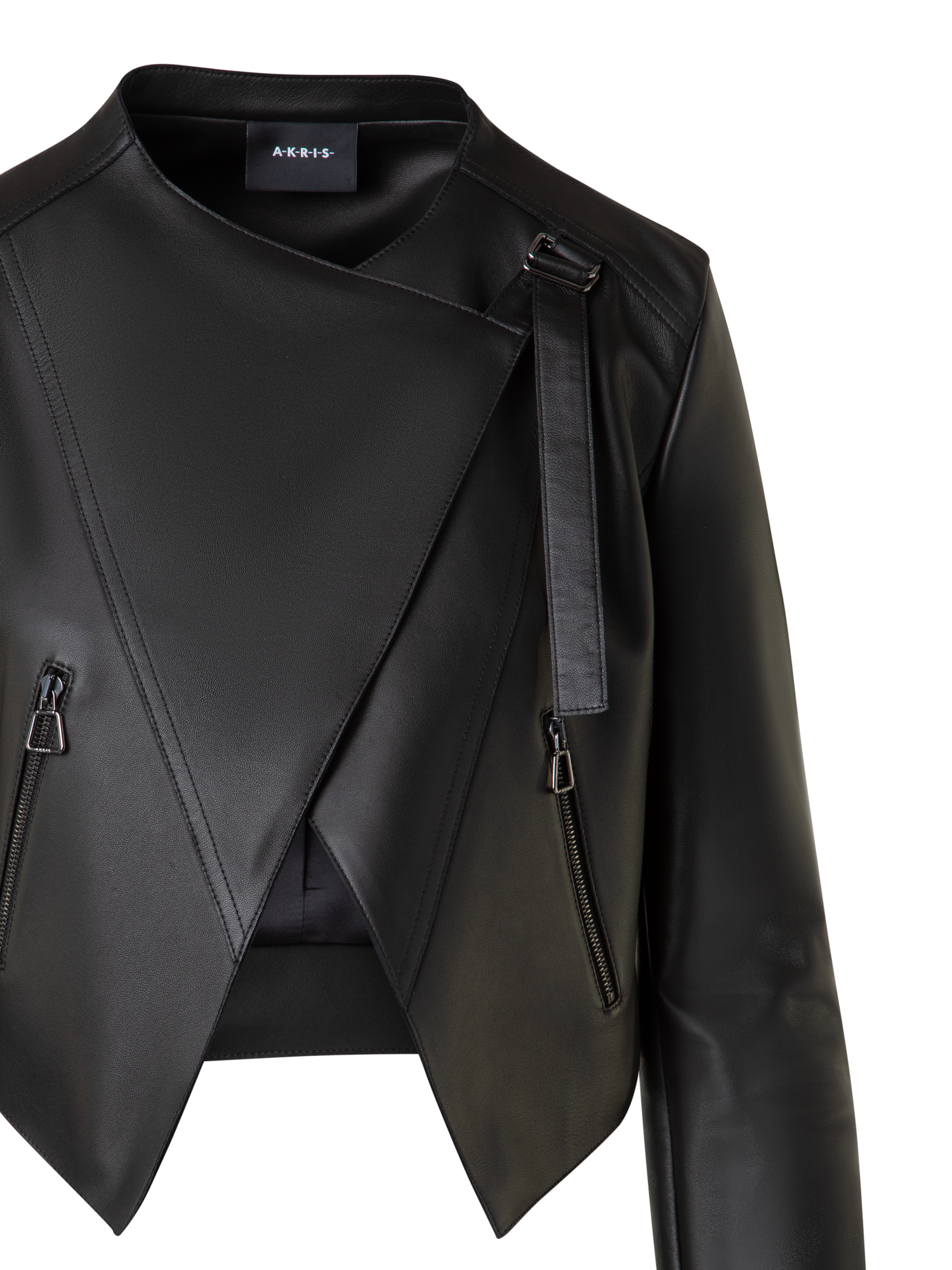 Designer Asymmetrical Leather Biker Jacket - black