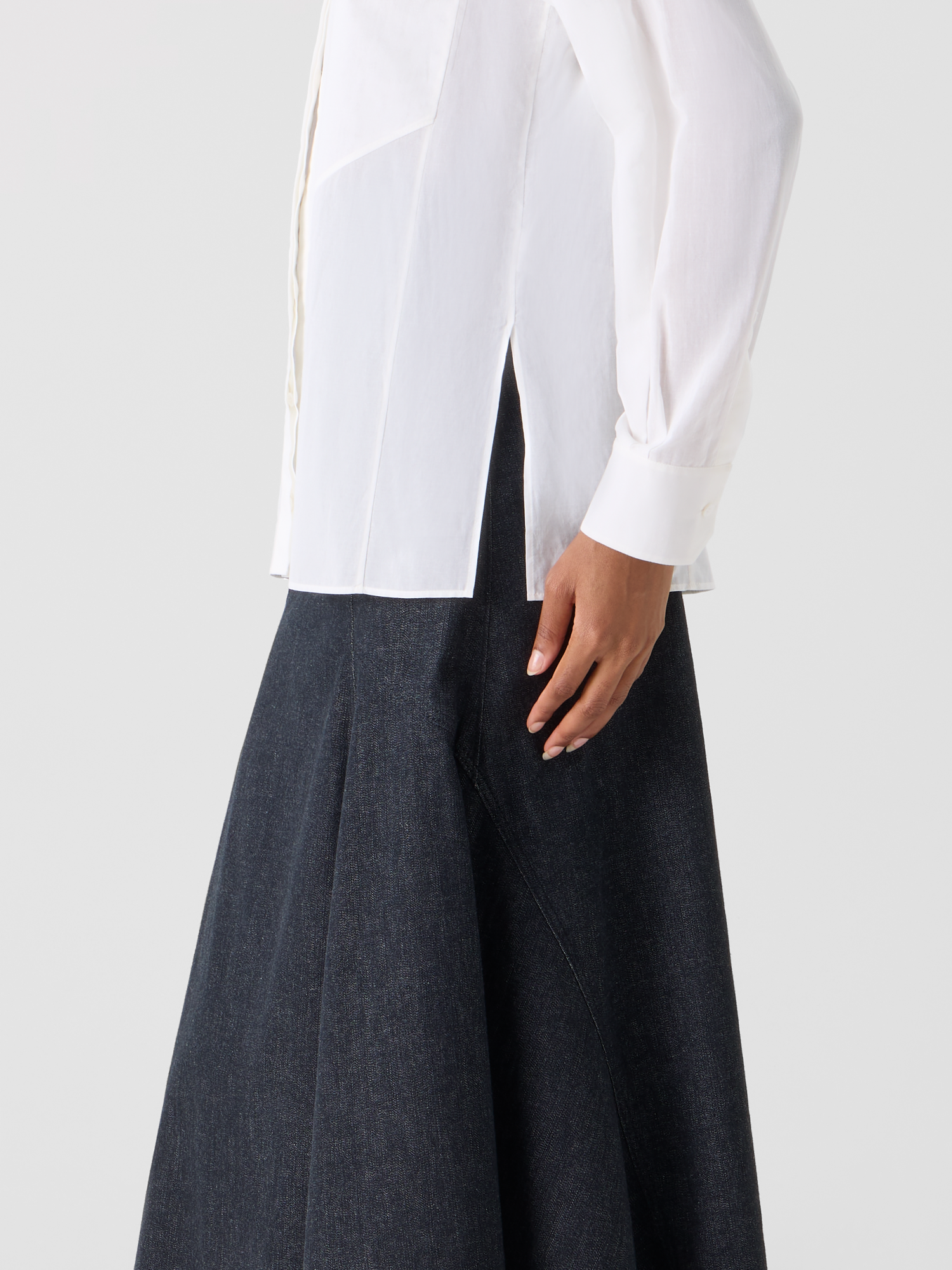 Designer Cotton Blouse with Polygon Inset - white 