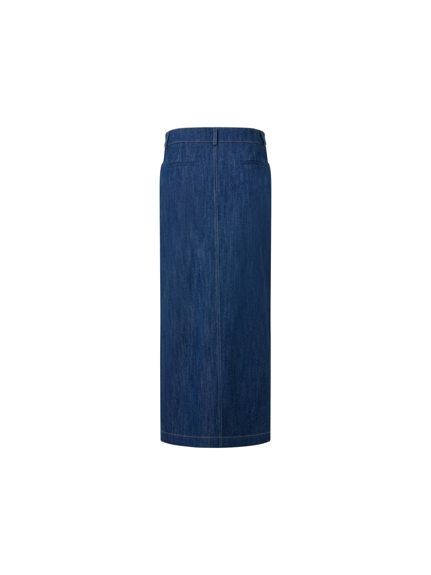 Designer Cotton Stretch Denim Midi Pencil Skirt - navy