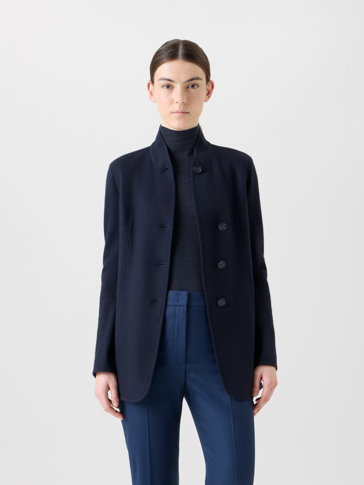 Designer Long Cashmere Jersey  Jacket - neutral - navy - blue #editorial