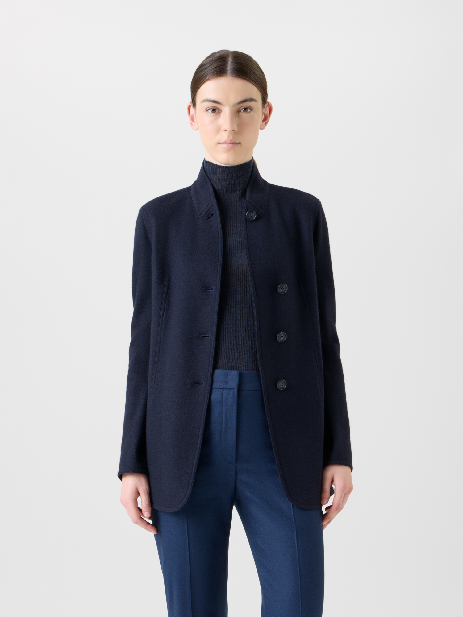 Designer Long Cashmere Jersey  Jacket - neutral - navy - blue 