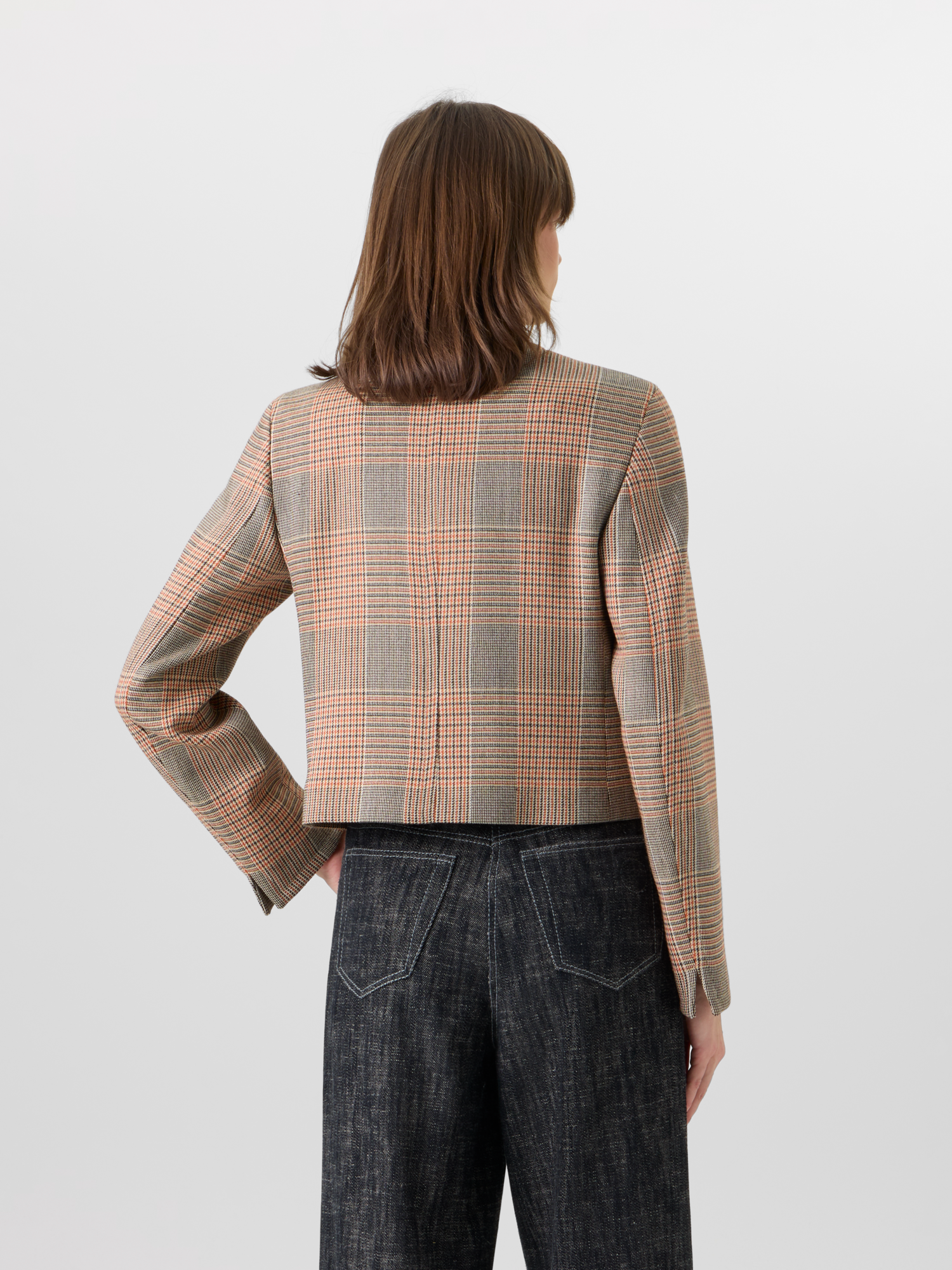 Designer Long-Sleeve Glen-Check Heavy Wool Twill Jacket - multicolor 