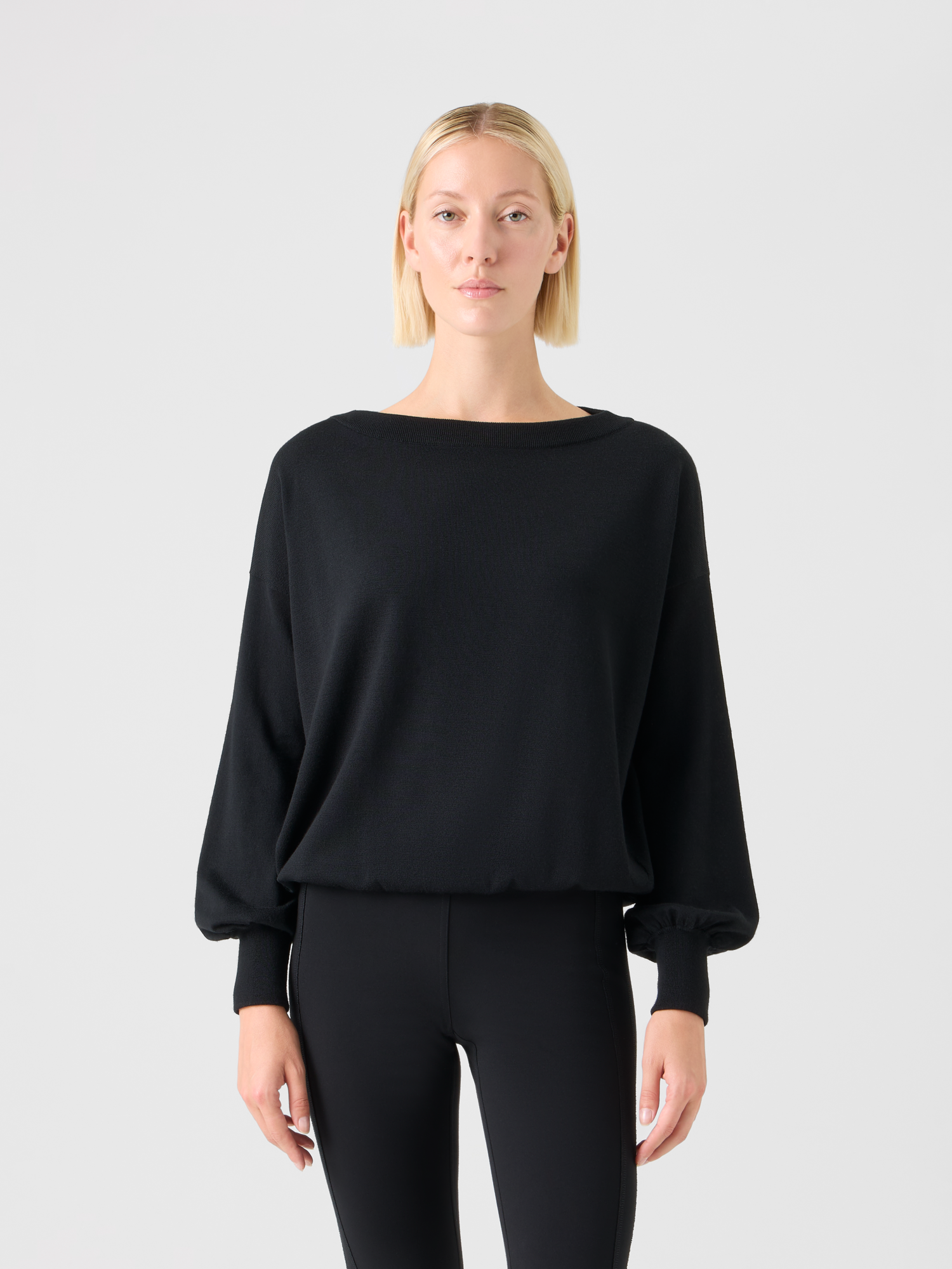 Designer Off-Shoulder Merino Wool Sweater - black 