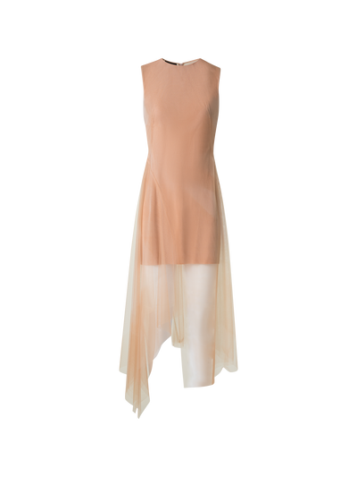 Designer Asymmetrical Tulle Dress in Chiaroscuro Print - neutral - pastel - beige