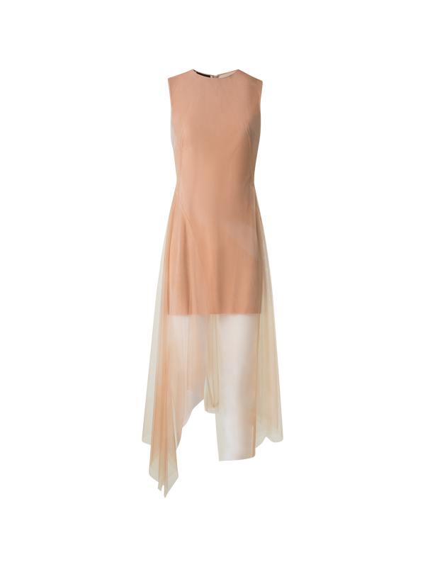 Designer Asymmetrical Tulle Dress in Chiaroscuro Print - neutral - pastel - beige